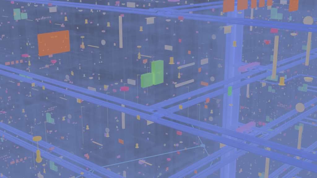 Close detail of a cable containment junction and distribution equipment in the Ironworks Dublin electrical BIM model, by Trident BIM